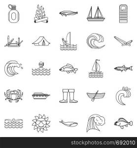 Fish icons set. Outline set of 25 fish vector icons for web isolated on white background. Fish icons set, outline style