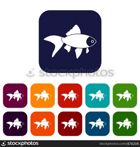Fish icons set vector illustration in flat style In colors red, blue, green and other. Fish icons set