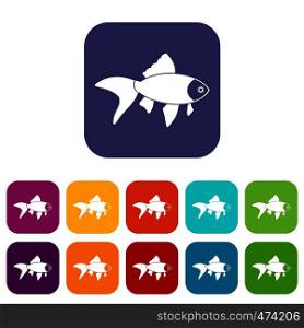 Fish icons set vector illustration in flat style In colors red, blue, green and other. Fish icons set