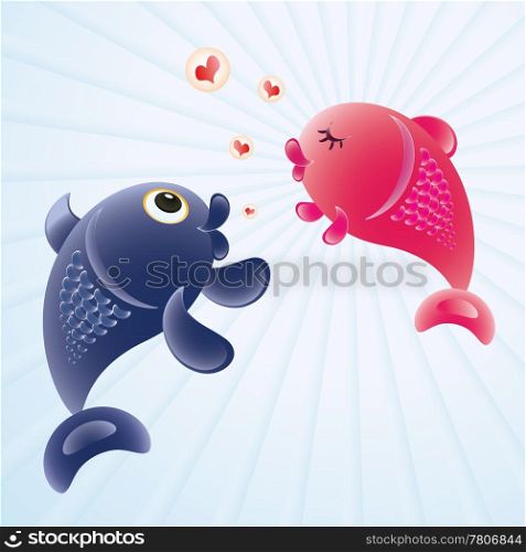 Fish in love. Love feeling concept illustration.