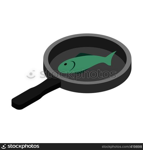 Fish in the pan 3d isometric icon isolated on a white background. Fish in the pan 3d isometric icon