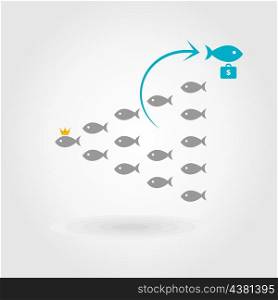 Fish left crowd. A vector illustration