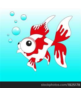 Fish logo creative design. Red and white fish on blue background. Vector illustration.