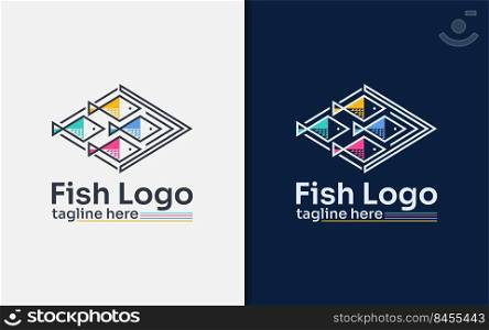Fish Logo Design with Minimalist Geometric Lines and Colorful Style Concept. Usable for Fish Seller, Community, and Brand Company.