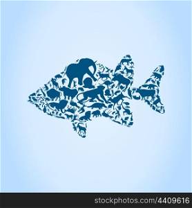 Fish made of animals. A vector illustration
