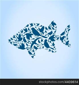 Fish made of birds. A vector illustration