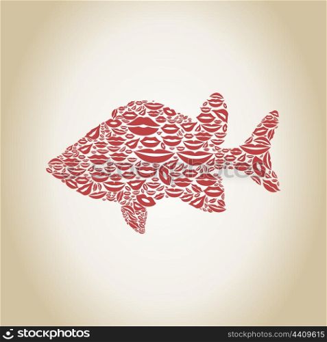 Fish made of lips. A vector illustration