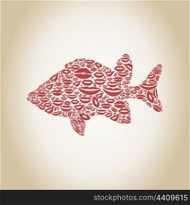 Fish made of lips. A vector illustration