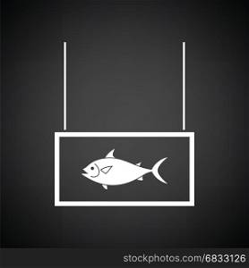 Fish market department icon. Black background with white. Vector illustration.