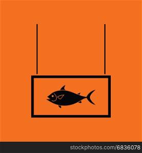 Fish market department icon. Orange background with black. Vector illustration.