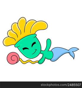 fish monster is swimming carrying lollipop