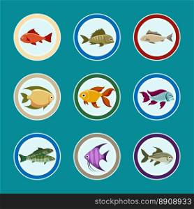 Fish on the plate icons set. Fish on the plate vector icons. Sea food restaurant menu icons set