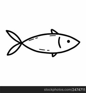 Fish on white background. Coloring book for child with marine life. Oceanic herring. Vector doodle illustration.