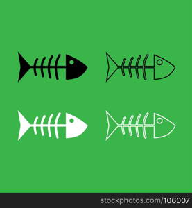 Fish sceleton icon Black and white color set . Fish sceleton icon . Black and white color set .