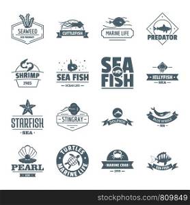 Fish sea logo icons set. Simple illustration of 16 fish sea logo vector icons for web. Fish sea logo icons set, simple style