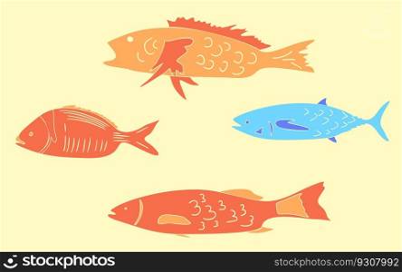fish set isolated on white, Vector silhouettes of sea and river fish. Vector silhouettes of sea and river fish