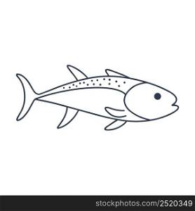 Fish silhouette isolated vector illustration. Sea or river trout doodle style. Black outline sea animal. Fish silhouette isolated vector illustration