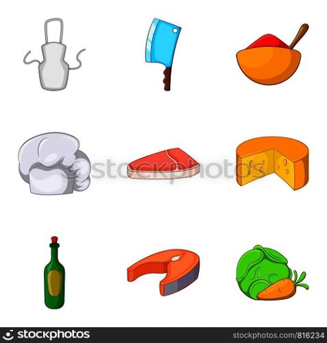 Fish steak icons set. Cartoon set of 9 fish steak vector icons for web isolated on white background. Fish steak icons set, cartoon style