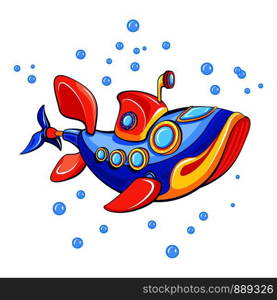 Fish submarine icon. Cartoon of fish submarine vector icon for web design isolated on white background. Fish submarine icon, cartoon style