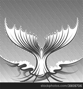 Fish tail illustration. Engraving style. Monochrome on white background.