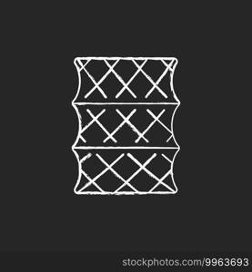 Fish trap chalk white icon on black background. Trophy fishing. Fishing basic equipment. Fishers gear for saving fresh fish. Sea food. Fishing tournament. Isolated vector chalkboard illustration. Fish trap chalk white icon on black background