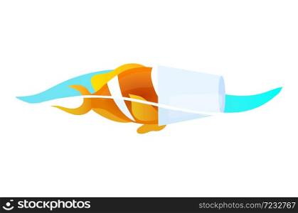 Fish trapped in plastic garbage flat concept icon. Sea water pollution problem. Marine animal and waste in ocean sticker, clipart. Isolated cartoon illustration on white background. Fish trapped in plastic garbage flat concept icon