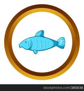 Fish vector icon in golden circle, cartoon style isolated on white background. Fish vector icon