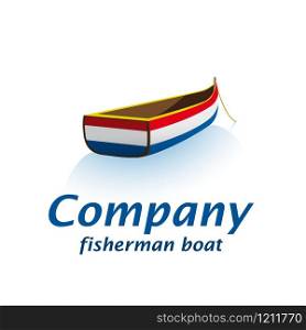 Fisherman boat, isolated vector illustration, on calm water