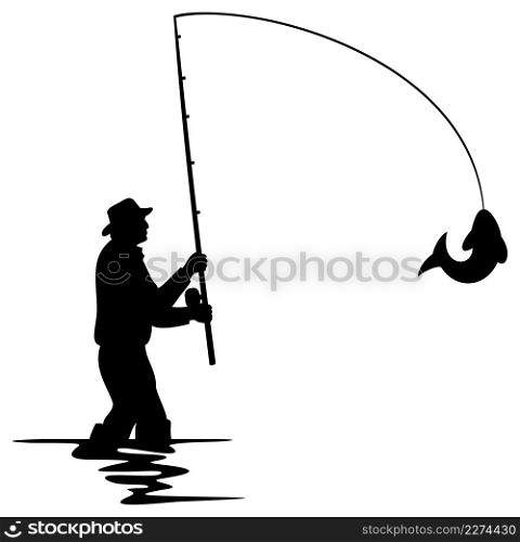 Fisherman caught a fish silhouette