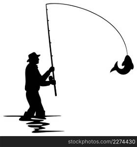 Fisherman caught a fish silhouette