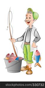 Fisherman with Fish Catch, vector illustration