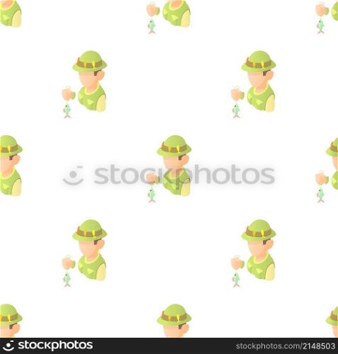 Fisherman with fish pattern seamless background texture repeat wallpaper geometric vector. Fisherman with fish pattern seamless vector