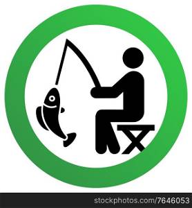 Fishing allowed sign, modern round sticker, vector illustration