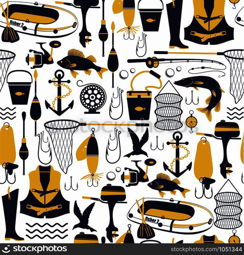 Fishing background. Seamless pattern.. Fishing background. Seamless pattern of icons.