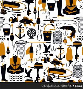 Fishing background. Seamless pattern.. Fishing background. Seamless pattern of icons.