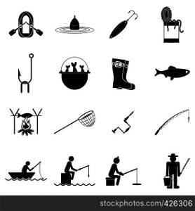 Fishing black simple icons set for web and mobile devices. Fishing black simple icons set