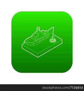 Fishing boat icon green vector isolated on white background. Fishing boat icon green vector