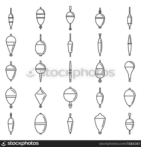 Fishing bobber icons set. Outline set of fishing bobber vector icons for web design isolated on white background. Fishing bobber icons set, outline style