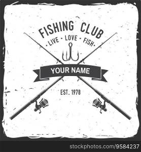 Fishing club. Vector illustration. Concept for shirt or logo, print, stamp or tee. Vintage typography design with fish rod silhouette.. Fishing sport club. Vector illustration.