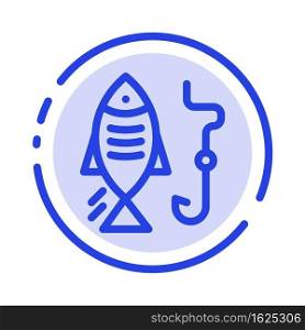 Fishing, Fish, Hook, Hunting Blue Dotted Line Line Icon