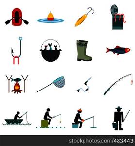 Fishing flat icons set isolated on white background. Fishing flat icons set