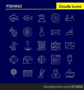 Fishing Hand Drawn Icon Pack For Designers And Developers. Icons Of Wheel, Gear, Circle, Reel, Fish, Fishing, Fishing Reel, Vector