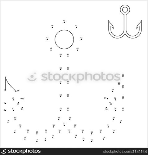 Fishing Hook Icon Connect The Dots, Fishhook Icon, Fish Catching Tool, Adventure Sport Icon Vector Art , Puzzle Game Containing A Sequence Of Numbered DotsIllustration