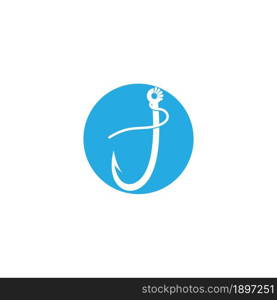 Fishing hook icon, silhouette, logo on white background