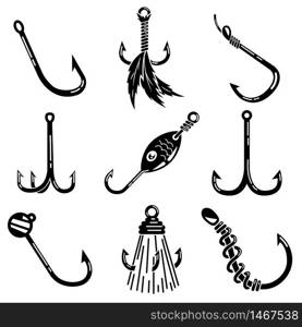 Fishing hook icons set. Simple set of fishing hook vector icons for web design on white background. Fishing hook icons set, simple style