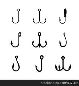 Fishing hook rod tackle catch metal icons set. Simple illustration of 9 fishing hook rod tackle catch metal vector icons for web. Fishing hook rod tackle icons set, simple style.