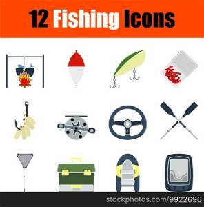 Fishing Icon Set. Flat Design. Fully editable vector illustration. Text expanded.