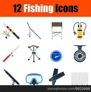 Fishing Icon Set. Flat Design. Fully editable vector illustration. Text expanded.