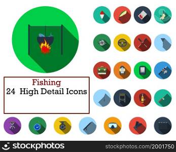 Fishing Icon Set. Flat Design With Long Shadow. Vector illustration.