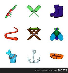Fishing icons set. Cartoon illustration of 9 fishing vector icons for web. Fishing icons set, cartoon style